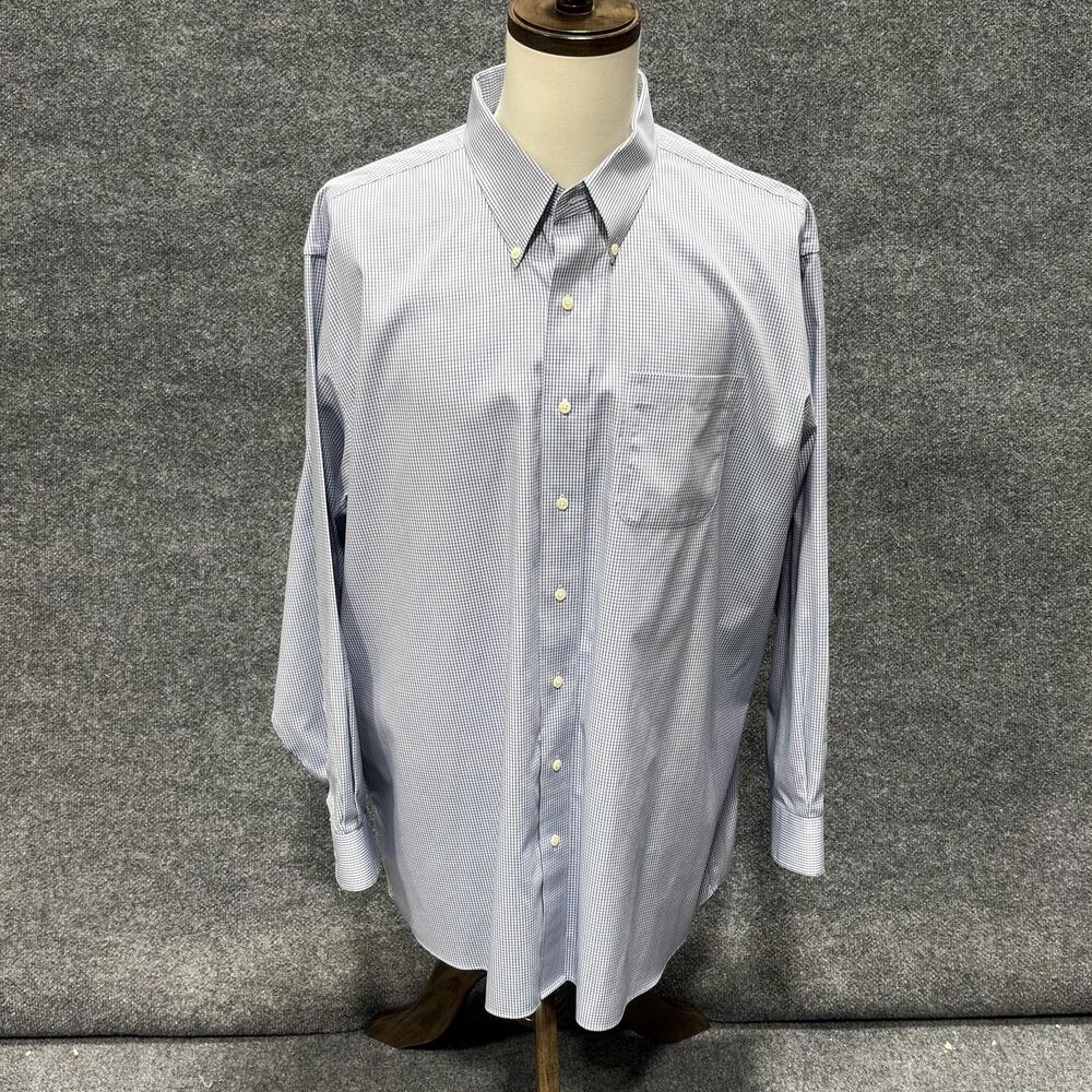 Jos A Bank Shirt Mens 18-35 Blue Check Traveler's Collection Button Up Dress